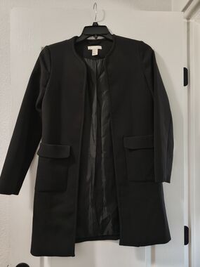 H&M Black Open-Front Long Blazer Coat